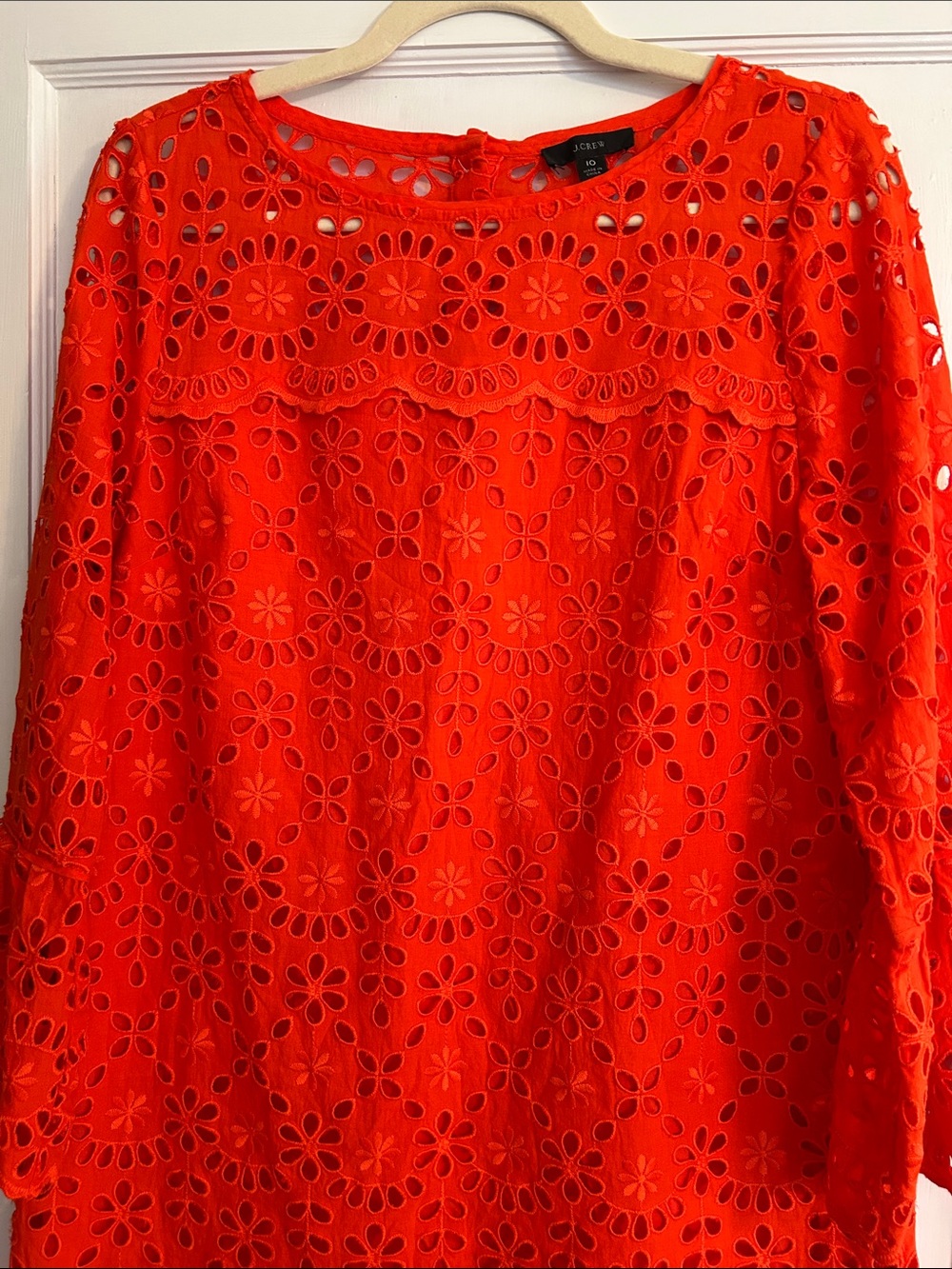 J. Crew Vibrant Orange Eyelet Cutout Dress size 10.